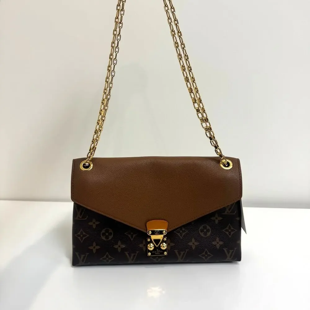 Louis Vuitton Havane Brown Monogram Pallas Shoulder Bag Gold LV Chain Crossbody